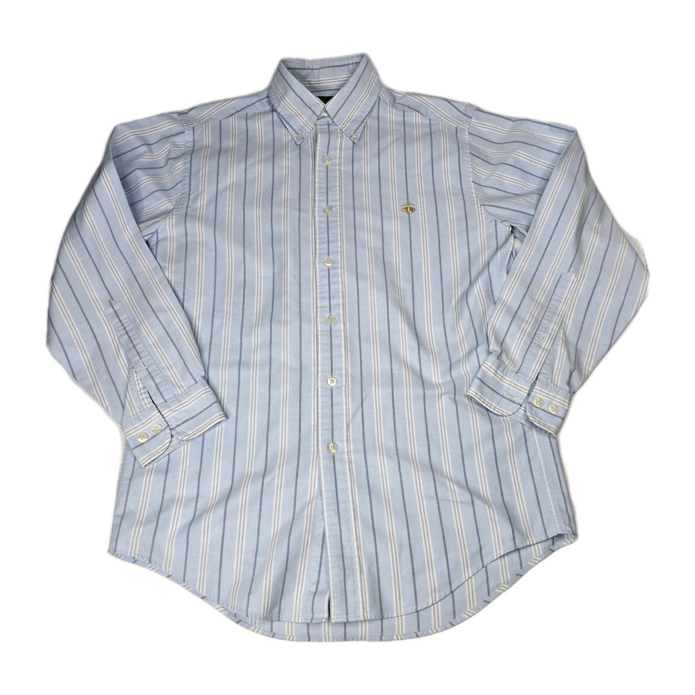Brooks Brothers Mens Button Down Shirt‎ Light Blue Stripe Embroidered Sheep S